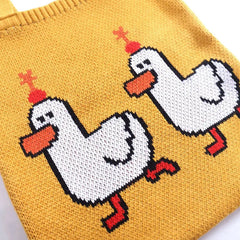 Women Knitting Shoulder Bags Duck Cartoon Handbag Casual Tote Literary BookBag