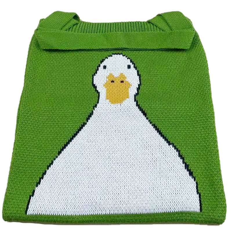 Women Knitting Shoulder Bags Duck Cartoon Handbag Casual Tote