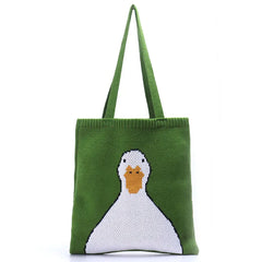 Women Knitting Shoulder Bags Duck Cartoon Handbag Casual Tote