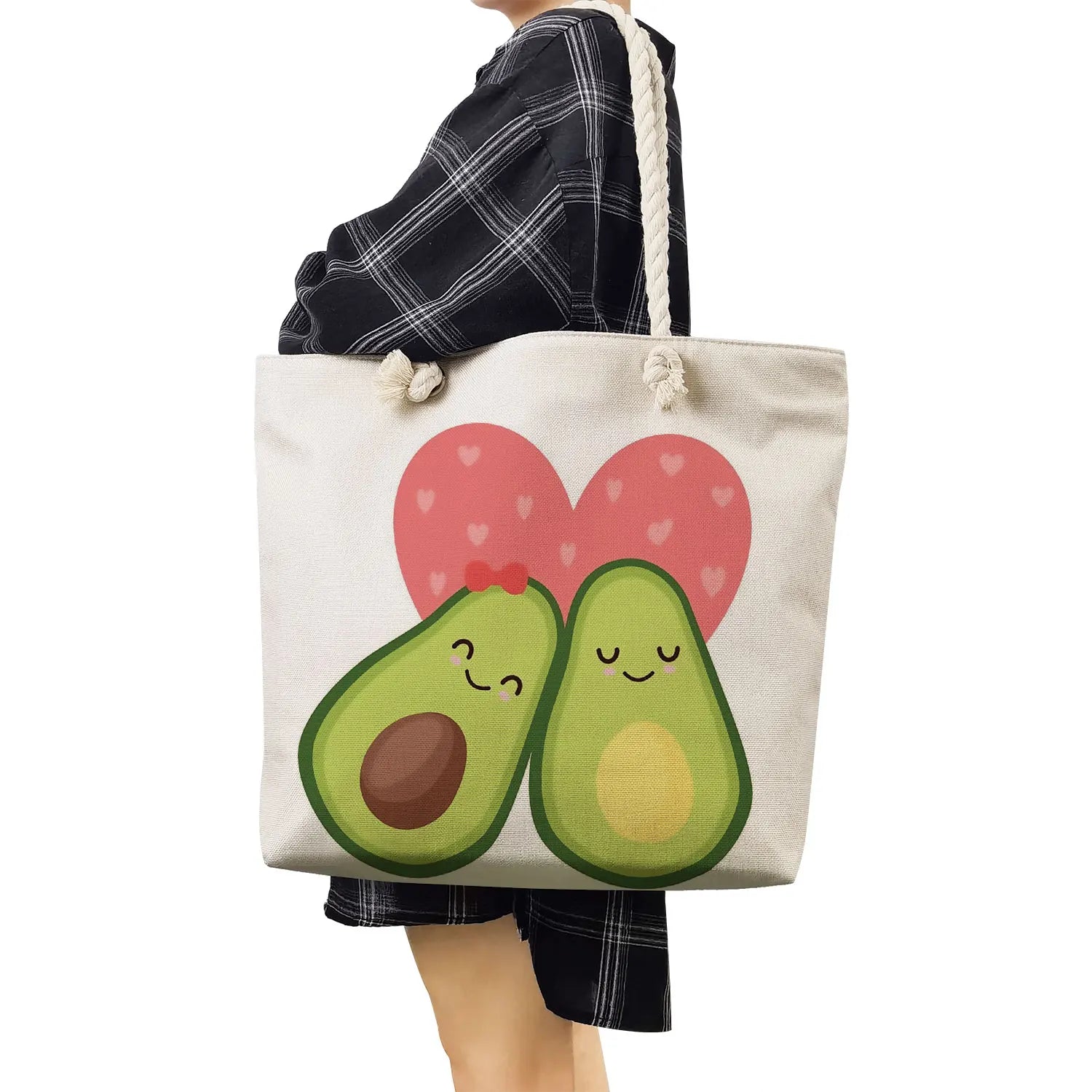 Yoga Avocado Print Eco Linen Tote Shoulder Bag