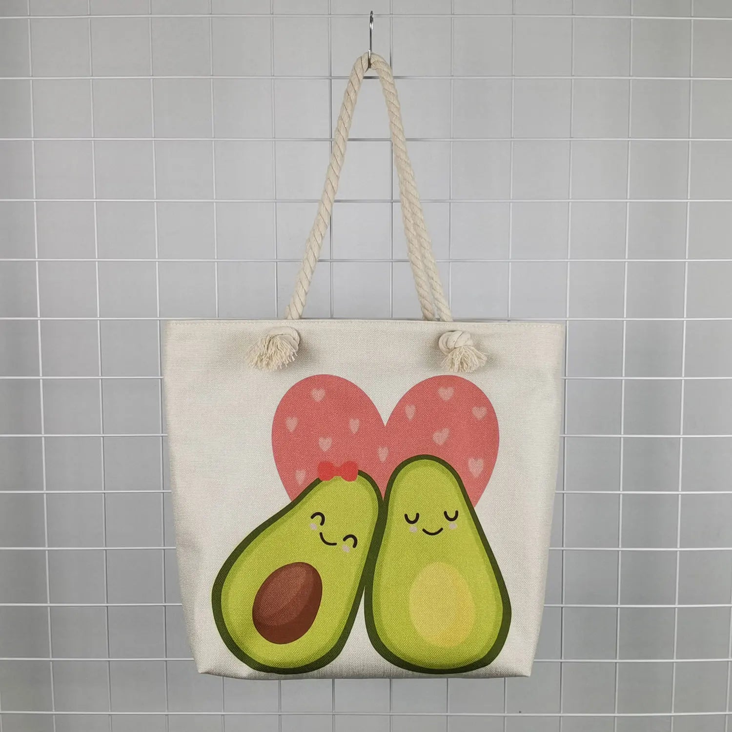Yoga Avocado Print Eco Linen Tote Shoulder Bag