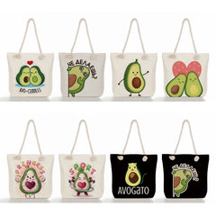 Yoga Avocado Print Eco Linen Tote Shoulder Bag