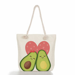 Yoga Avocado Print Eco Linen Tote Shoulder Bag