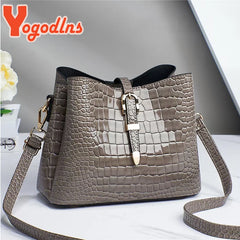 Crocodile Pattern Bucket Bag Crossbody Shoulder Handbag