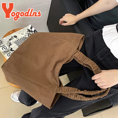 Canvas Shoulder Bag For Women Pleated Shoulder Strap Totes Student Bookbags