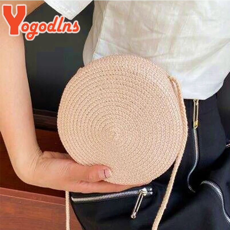 Round Straw Bags for Women Summer Woven Beach Bag Crossbody Shoulder Bag