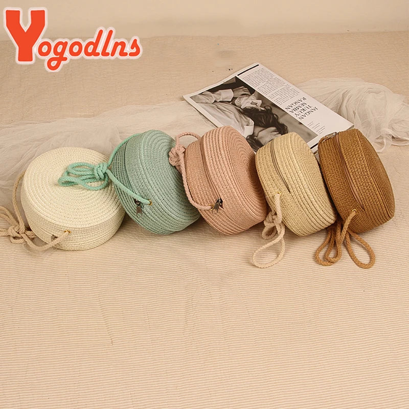 Round Straw Bags for Women Summer Woven Beach Bag Crossbody Shoulder Bag