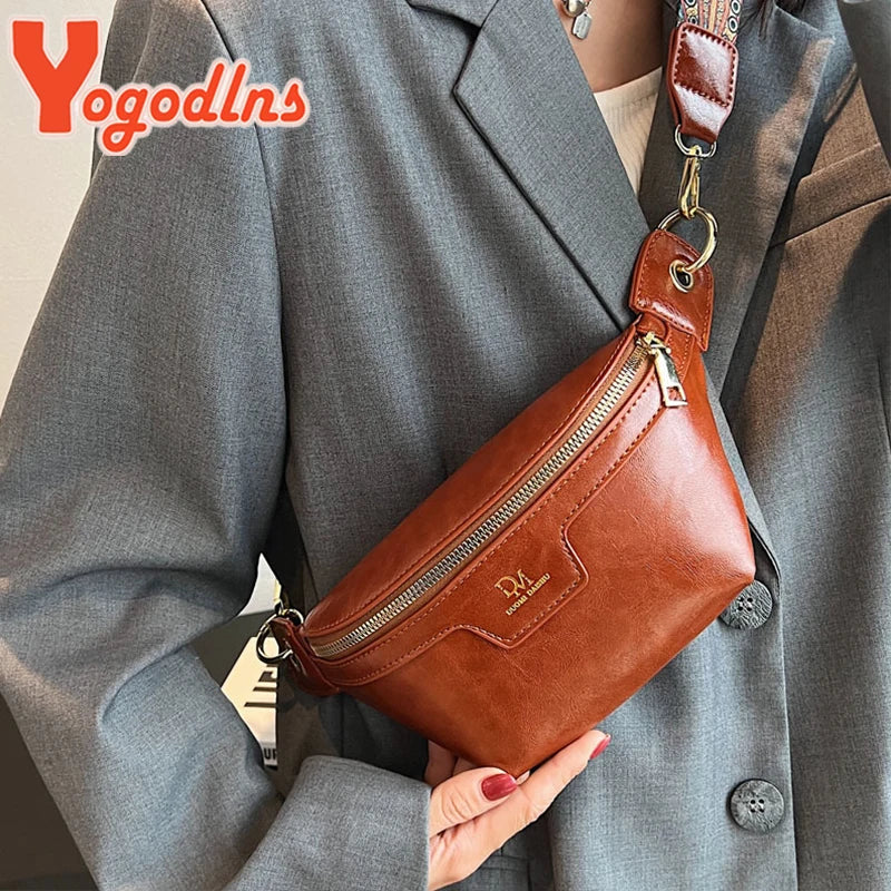 Wide Strap Chest Bag PU Leather Crossbody Shoulder Bag