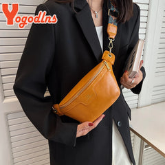 Wide Strap Chest Bag PU Leather Crossbody Shoulder Bag