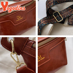 Wide Strap Chest Bag PU Leather Crossbody Shoulder Bag