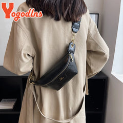 Wide Strap Chest Bag PU Leather Crossbody Shoulder Bag