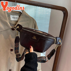 Wide Strap Chest Bag PU Leather Crossbody Shoulder Bag