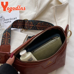 Wide Strap Chest Bag PU Leather Crossbody Shoulder Bag