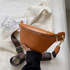 Wide Strap Chest Bag PU Leather Crossbody Shoulder Bag