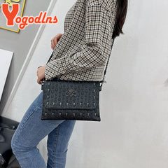 Rivet Skull Shoulder Bag Women PU Leather Handbag Purse Hand Bags