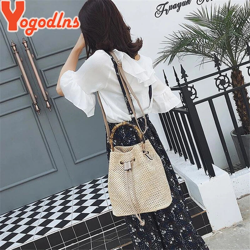 Women Straw Beach Bag Crossbody Shoulder Rattan Messenger Bag