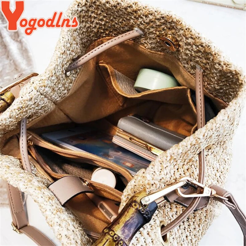 Women Straw Beach Bag Crossbody Shoulder Rattan Messenger Bag