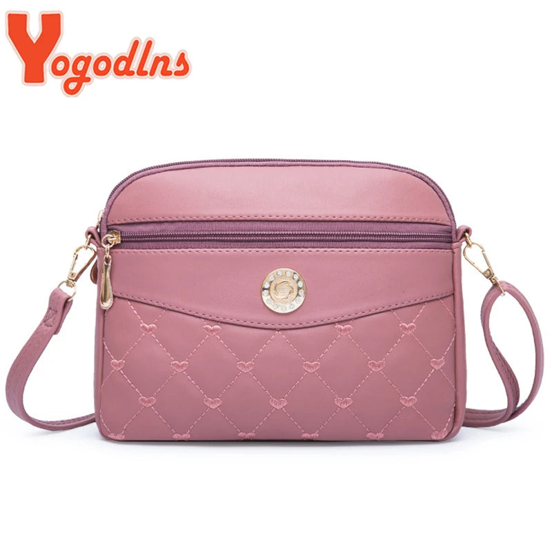 Heart Embroidery Crossbody Bag Women PU Leather Shoulder Bag Small Square Bag