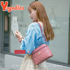 Heart Embroidery Crossbody Bag Women PU Leather Shoulder Bag Small Square Bag
