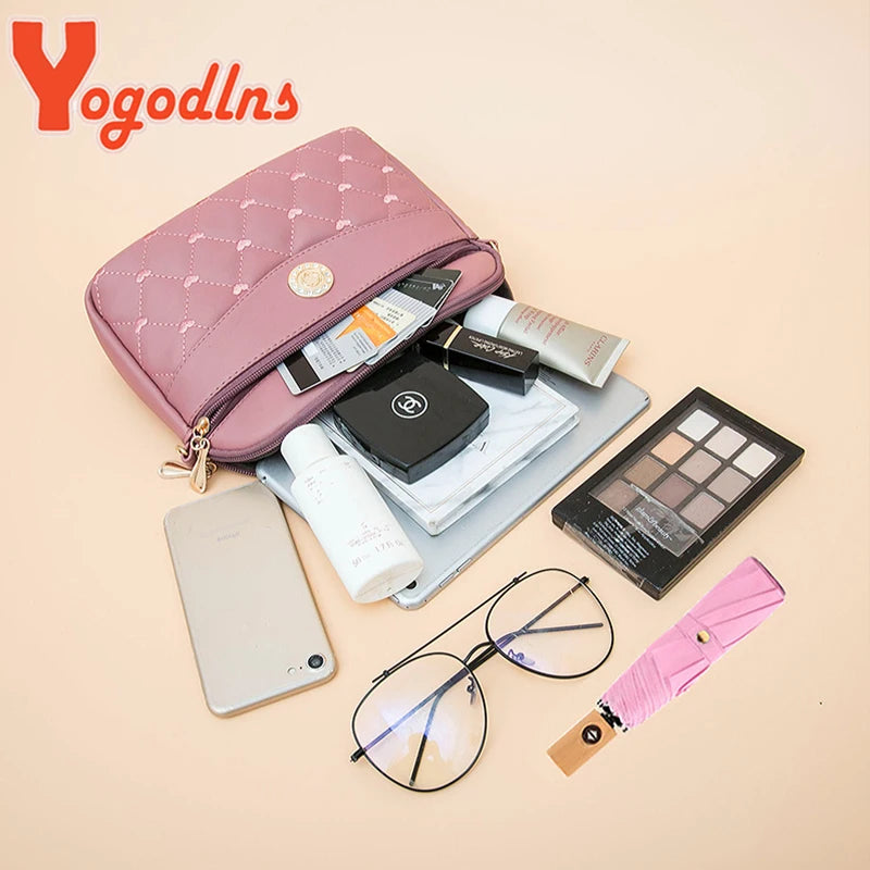 Heart Embroidery Crossbody Bag Women PU Leather Shoulder Bag Small Square Bag