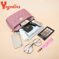 Heart Embroidery Crossbody Bag Women PU Leather Shoulder Bag Small Square Bag