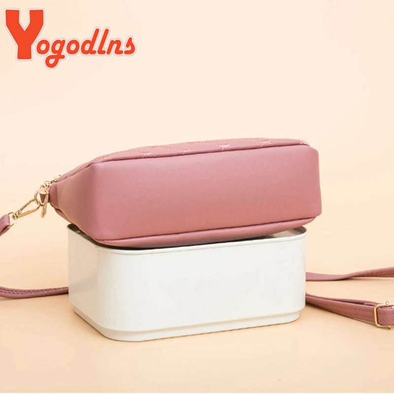 Heart Embroidery Crossbody Bag Women PU Leather Shoulder Bag Small Square Bag