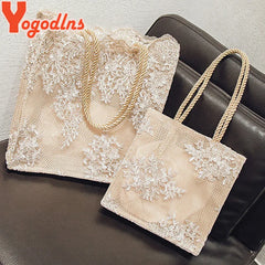 Lace Embroidery Handbag Women Large Capacity Shoulder Bag
