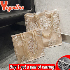 Lace Embroidery Handbag Women Large Capacity Shoulder Bag
