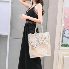 Lace Embroidery Handbag Women Large Capacity Shoulder Bag