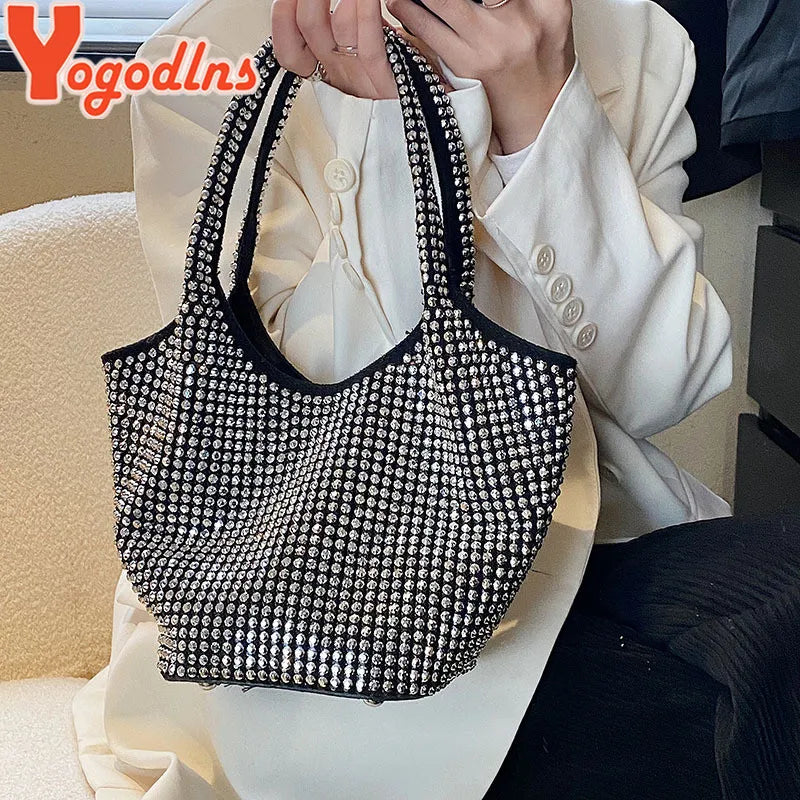 Diamond Bucket Bag Women Large Shoulder Handbag Casual Tote Armpit Bags