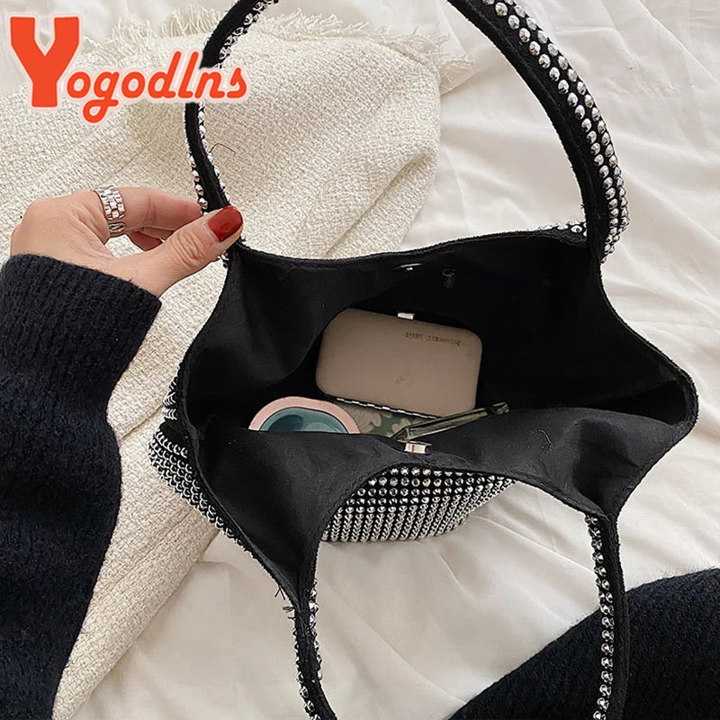 Diamond Bucket Bag Women Large Shoulder Handbag Casual Tote Armpit Bags