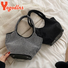 Diamond Bucket Bag Women Large Shoulder Handbag Casual Tote Armpit Bags