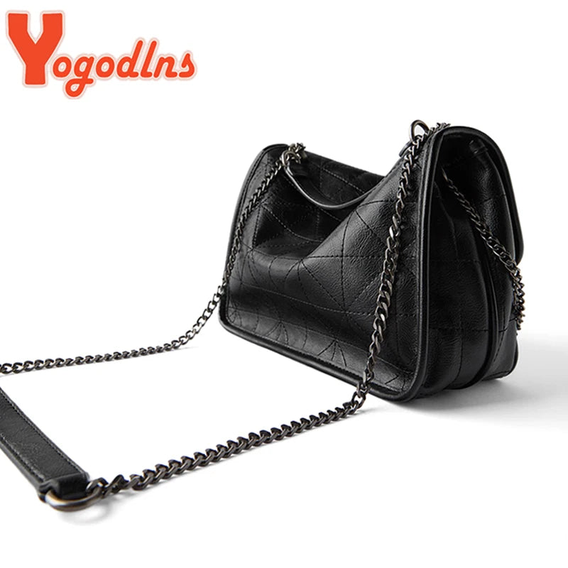 Vintage Shoulder Bag Chain Messenger Bags Soft Flap Crossbody Bag