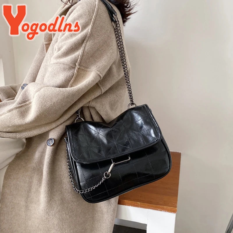 Vintage Shoulder Bag Chain Messenger Bags Soft Flap Crossbody Bag