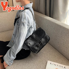 Vintage Shoulder Bag Chain Messenger Bags Soft Flap Crossbody Bag