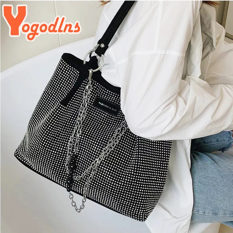 Rhinestone Bucket Bag Women Brands Shoulder Handbag Underarm Bag