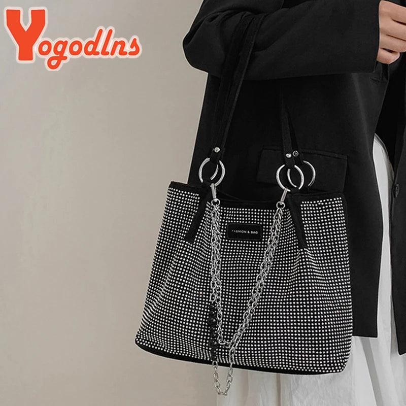 Rhinestone Bucket Bag Women Brands Shoulder Handbag Underarm Bag