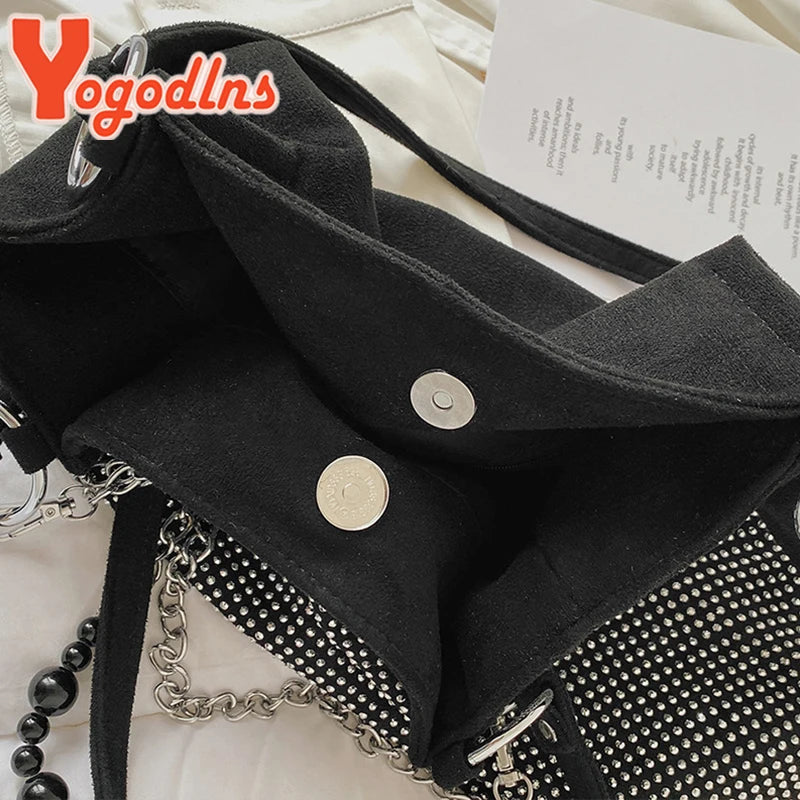 Rhinestone Bucket Bag Women Brands Shoulder Handbag Underarm Bag