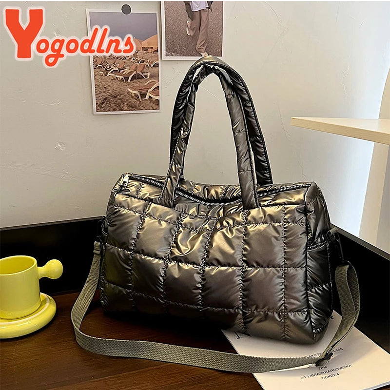 Space Padded Cotton Handbag Big Capacity Shoulder Bag Waterproof Nylon Bag
