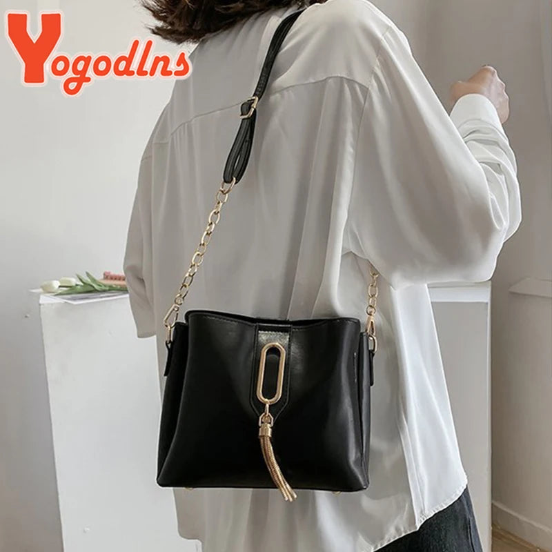 Tassel Bucket Bag Large Capacity Shoulder Messenger Lady Shopping Purse Tote