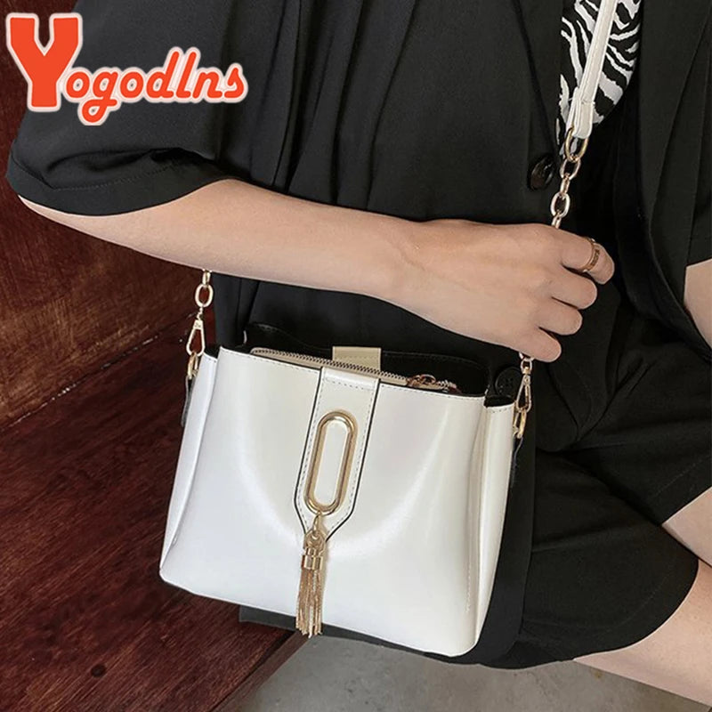 Tassel Bucket Bag Large Capacity Shoulder Messenger Lady Shopping Purse Tote