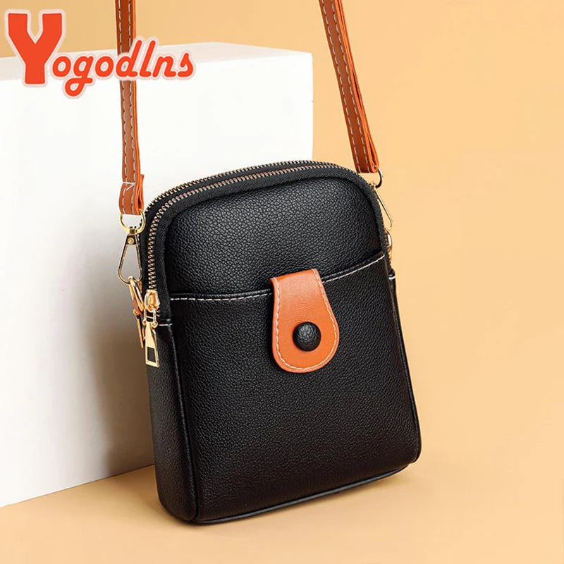 Women's PU Leather Crossbody Bag Multi-layer Messenger Handbag