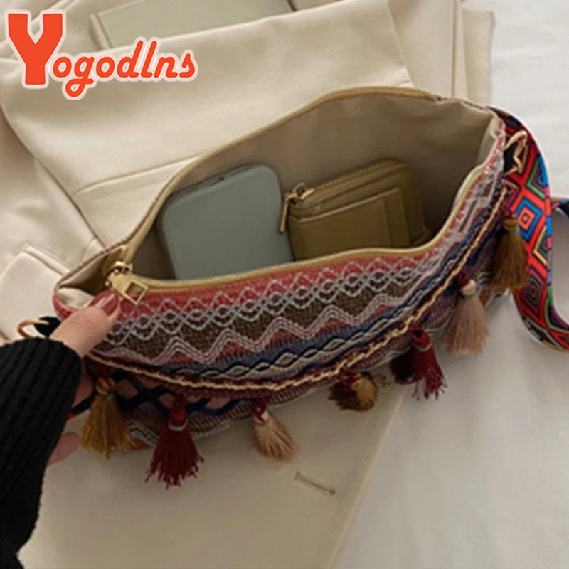 National Style Tassel Shoulder Bag Envelope Handbag Portable Totes