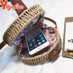 Round Straw Bag Summer Beach Shoulder Bag Women Rattan Handbag