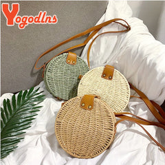 Round Straw Bag Summer Beach Shoulder Bag Women Rattan Handbag