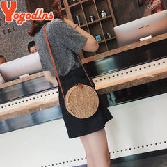 Round Straw Bag Summer Beach Shoulder Bag Women Rattan Handbag