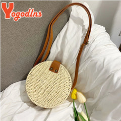 Round Straw Bag Summer Beach Shoulder Bag Women Rattan Handbag