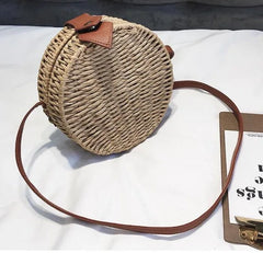 Round Straw Bag Summer Beach Shoulder Bag Women Rattan Handbag