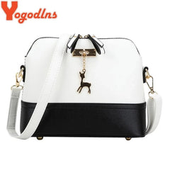 Deer Pendant Quilted Shoulder Bag Soft PU Leather Messenger Bag