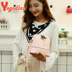 Deer Pendant Quilted Shoulder Bag Soft PU Leather Messenger Bag